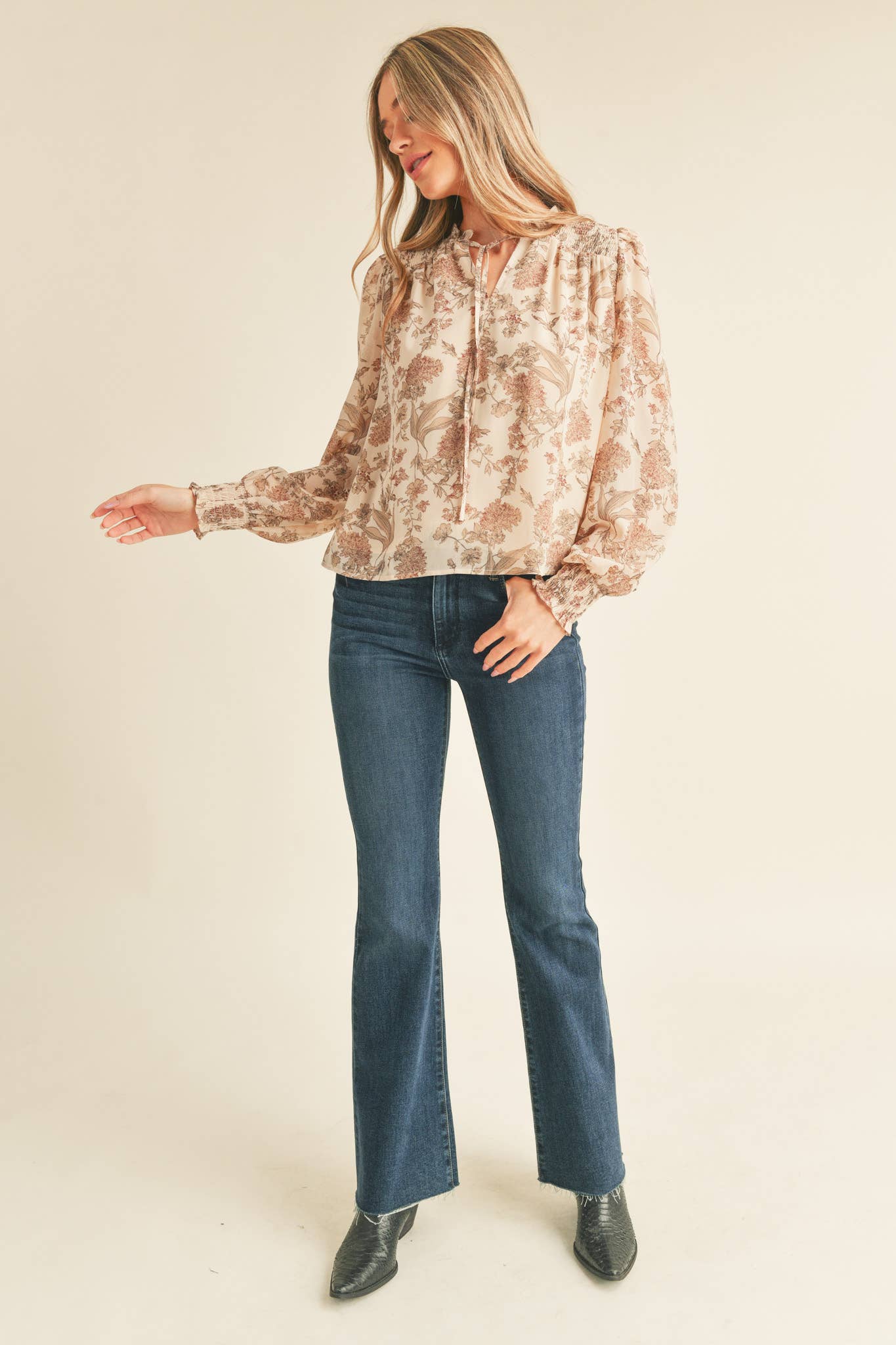 Autumn Romance Floral Smocked Blouse