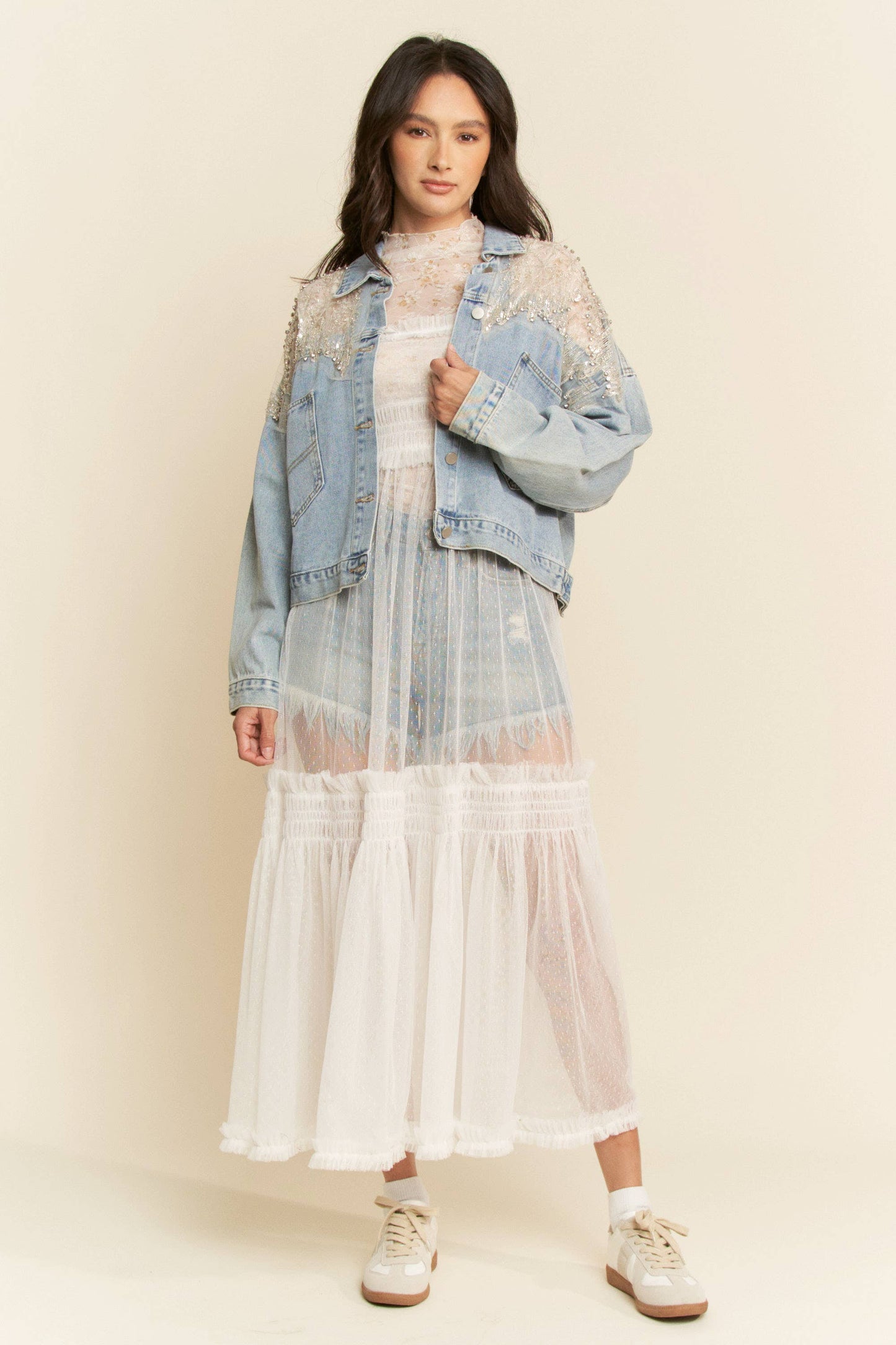 Denim & Lace Sequin Denim Jacket