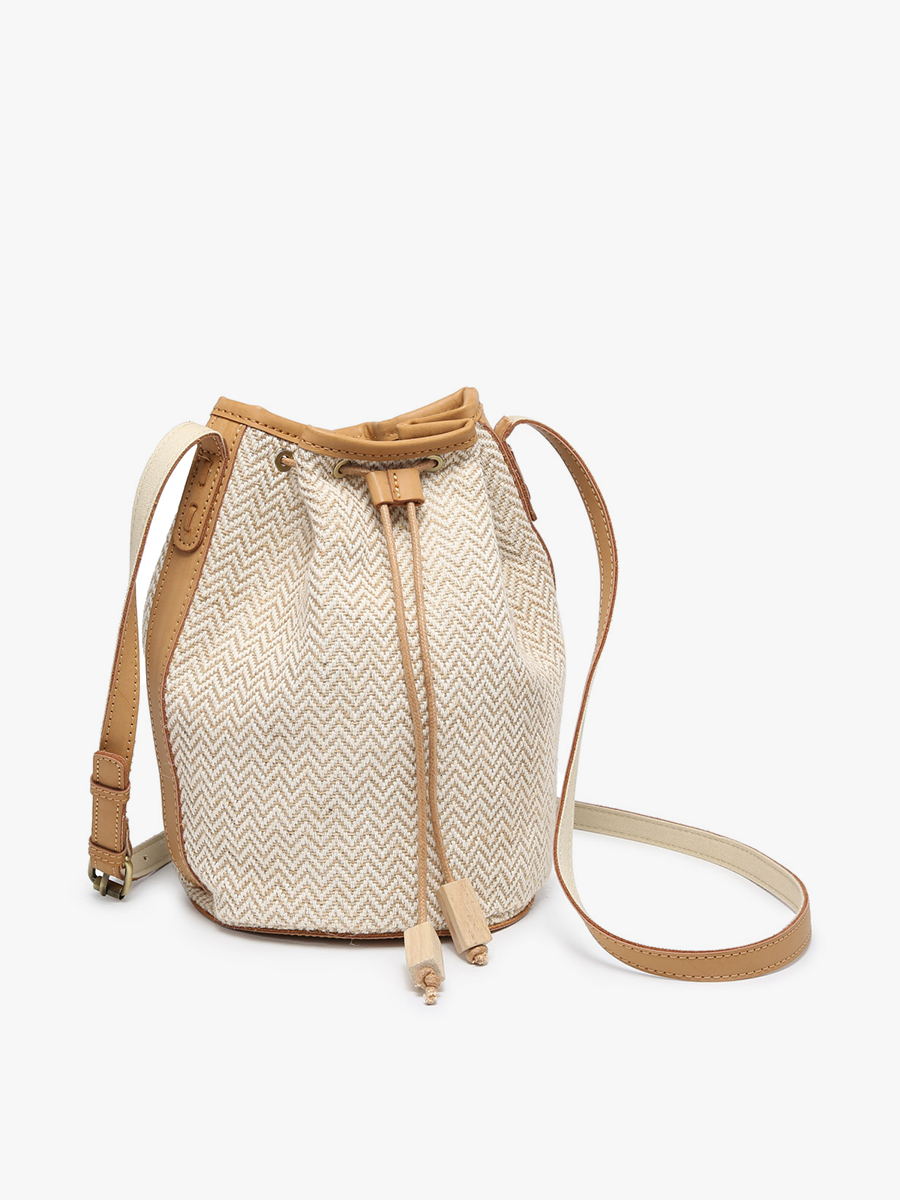 Augusta Woven Bucket Bag: Herringbone/Taupe