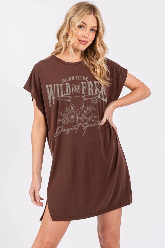Wild And Free (Brown) Tunic Tee/Dress