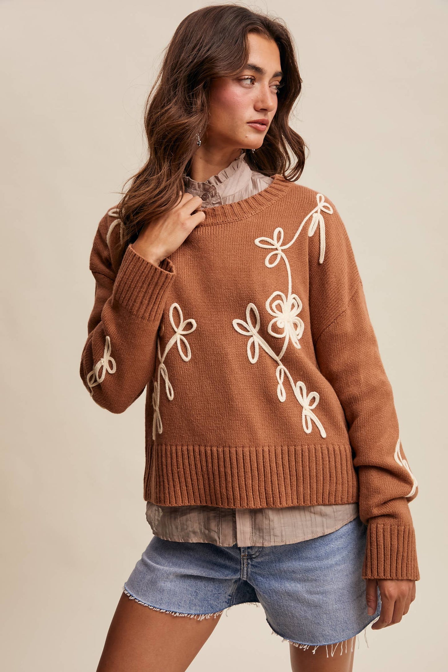 Whimsical Way Floral Embroidered Sweater