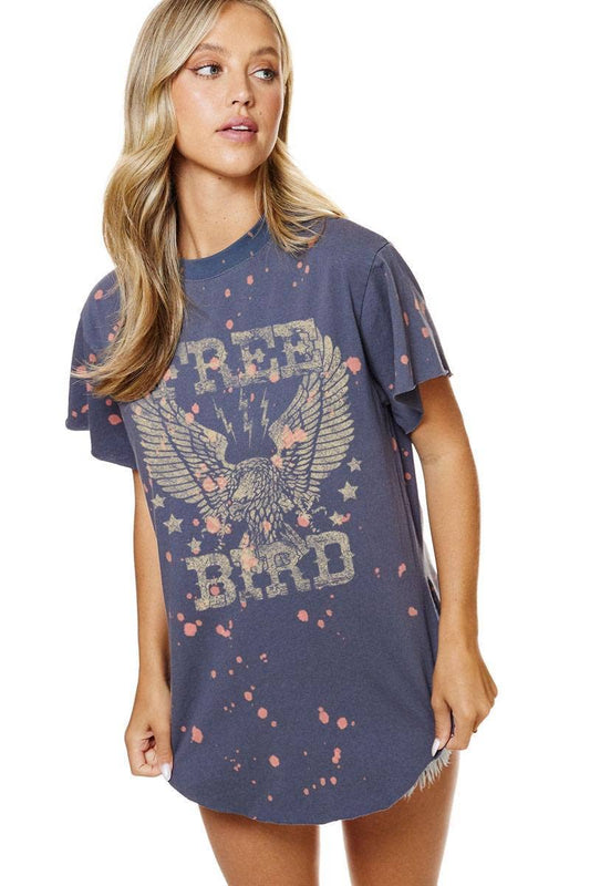 Free Bird (Ink) Bleached Cut Hem Tee