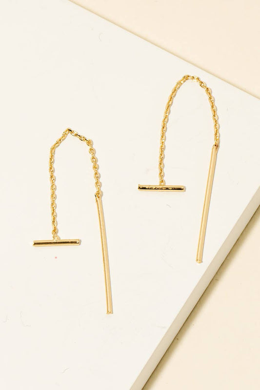 Dainty Metal Chain & Bar Threader Earrings, Gold