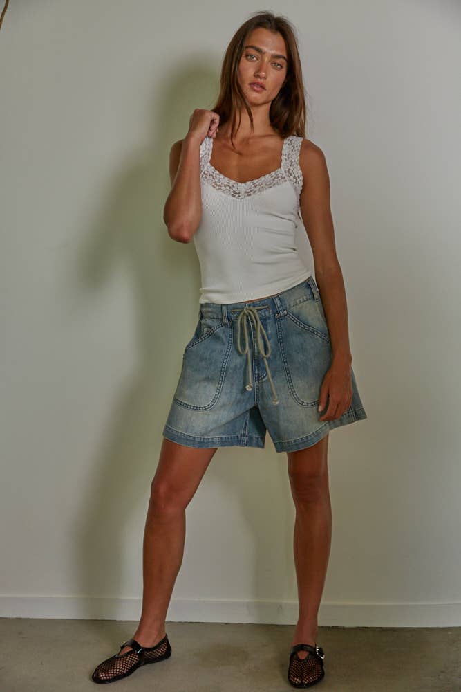 Lace Trim (White) Seamless Ribbed Tank