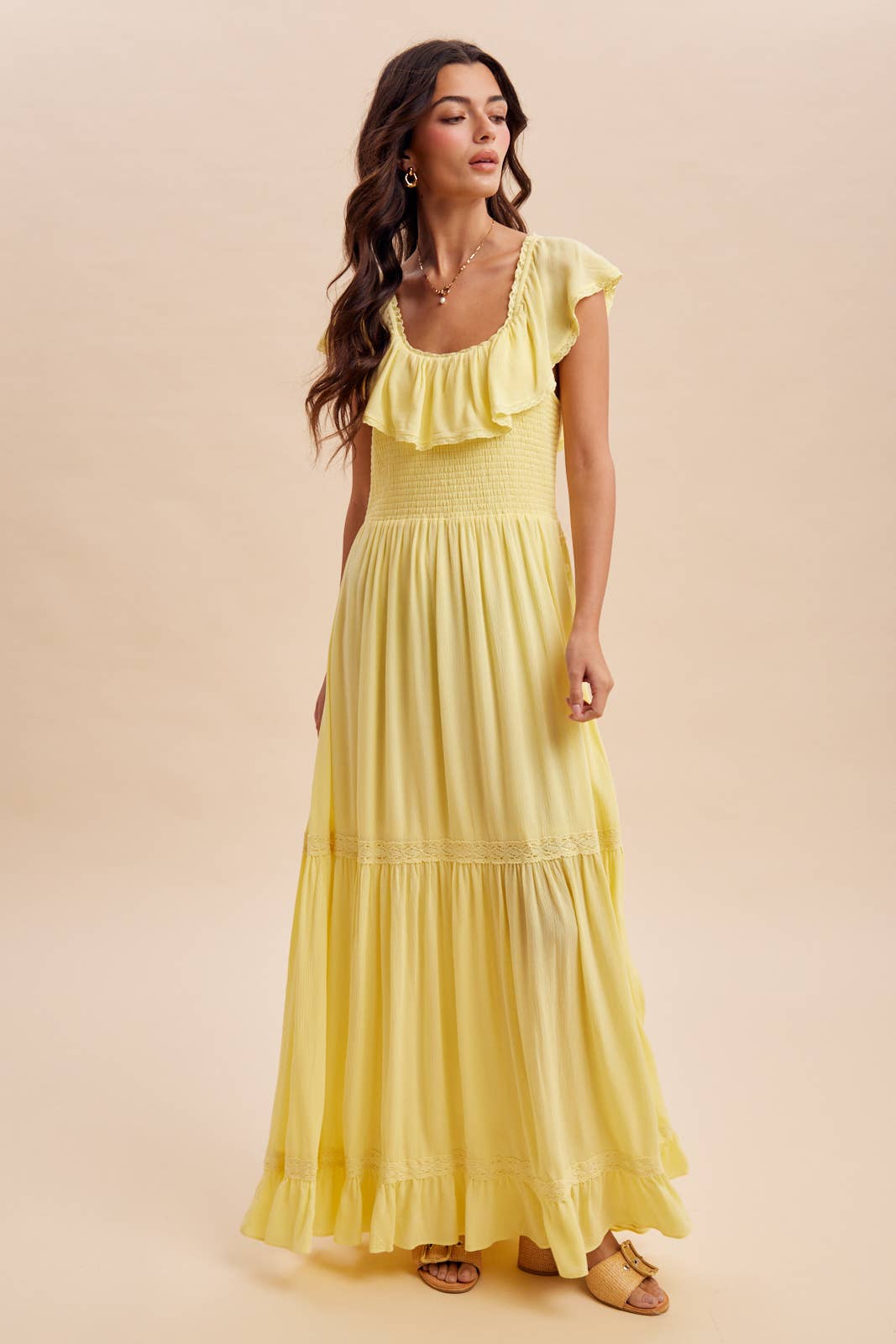 Lemon Water Flounce Collar Maxi Dress