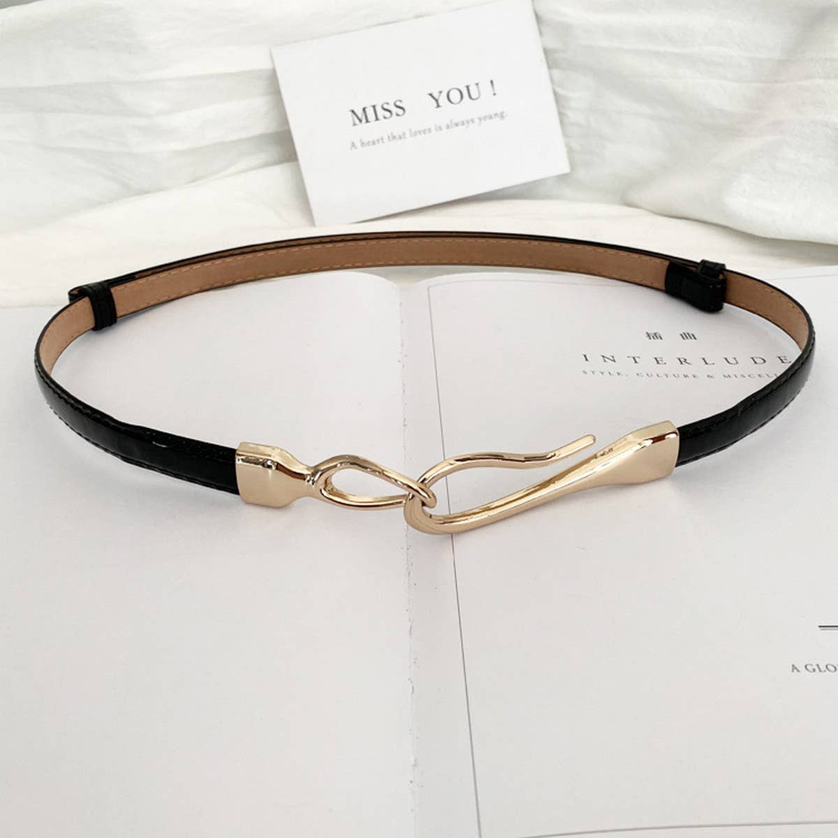 Adjustable Gold Hook Skinny Belt