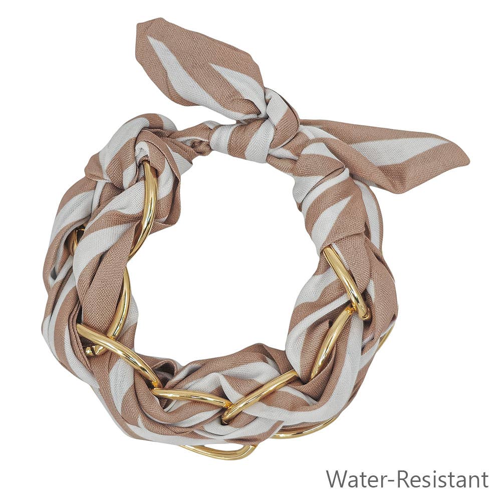 Tan/White Scarf & Gold Chain Bracelet