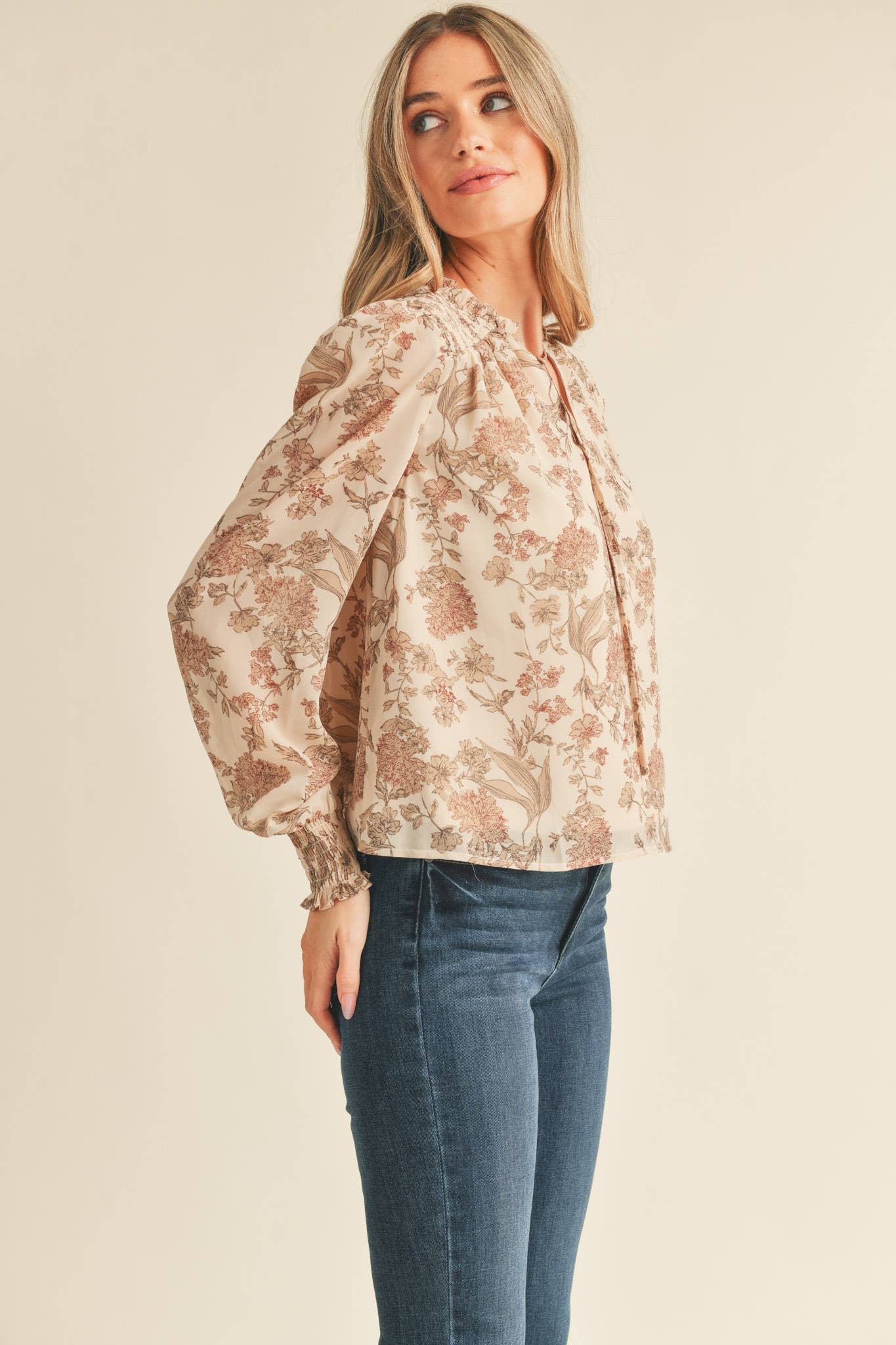 Autumn Romance Floral Smocked Blouse