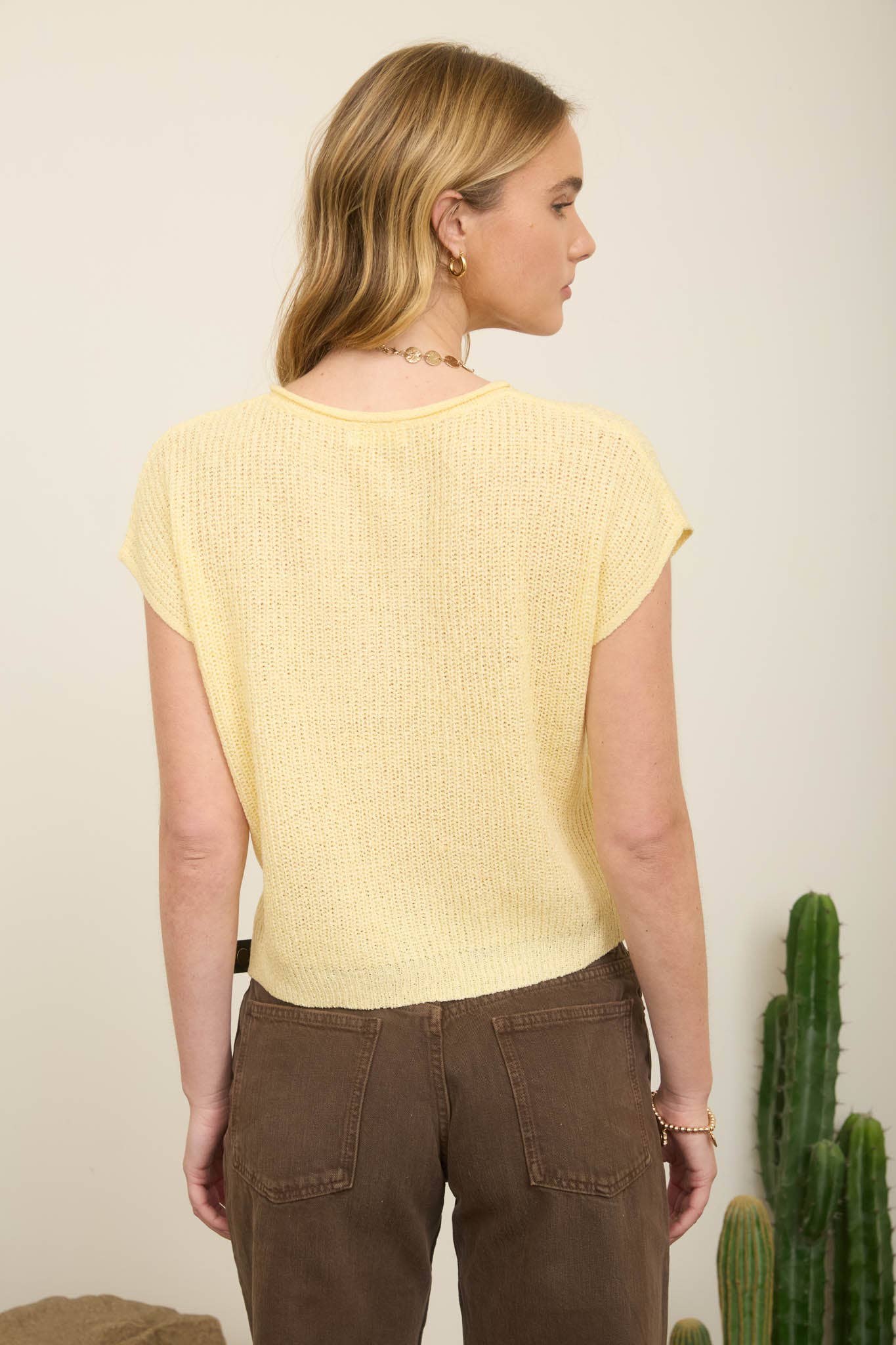 Day Trip (Yellow) SS Split Neck Sweater