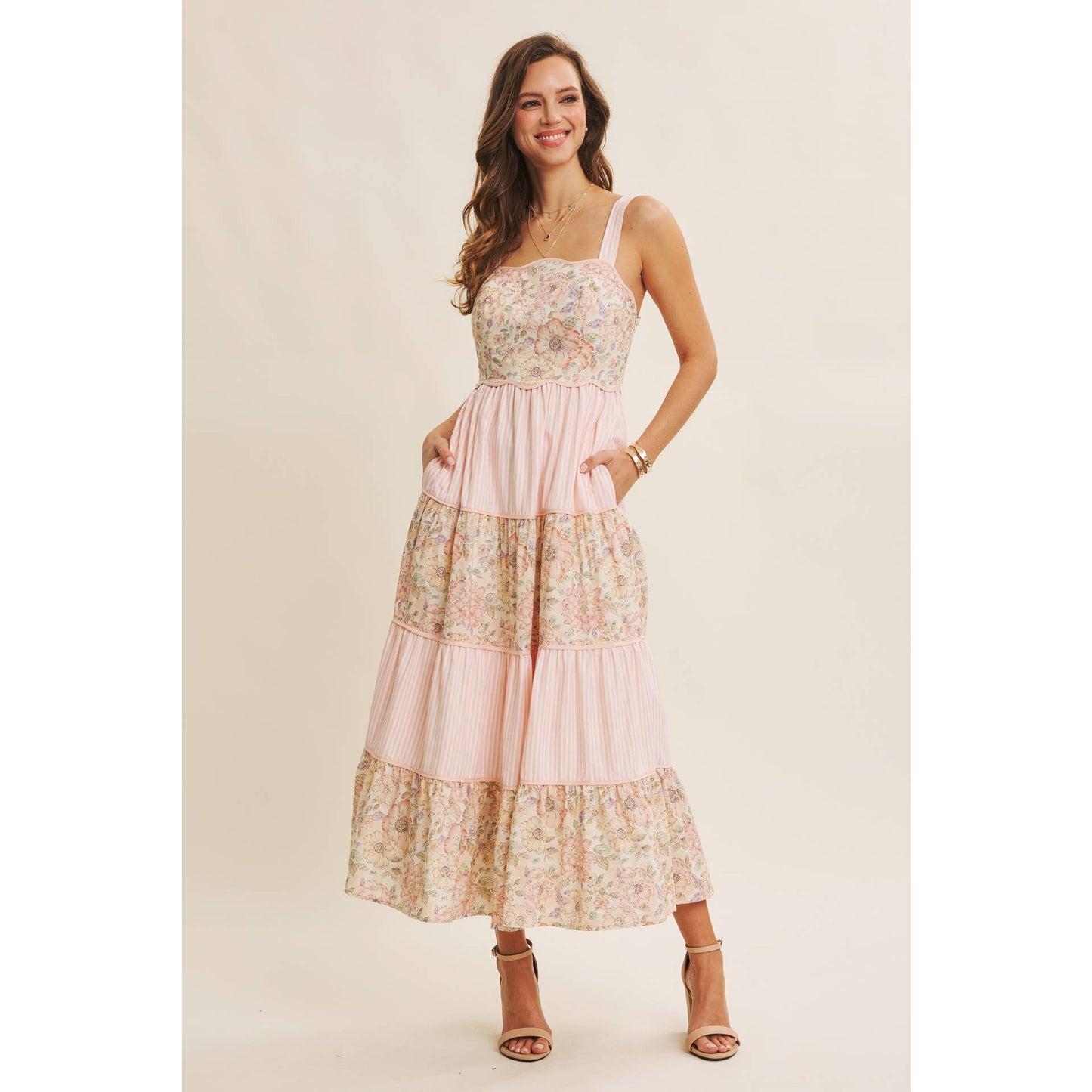 Dreamy Day (Pink) Floral & Stripe Dress