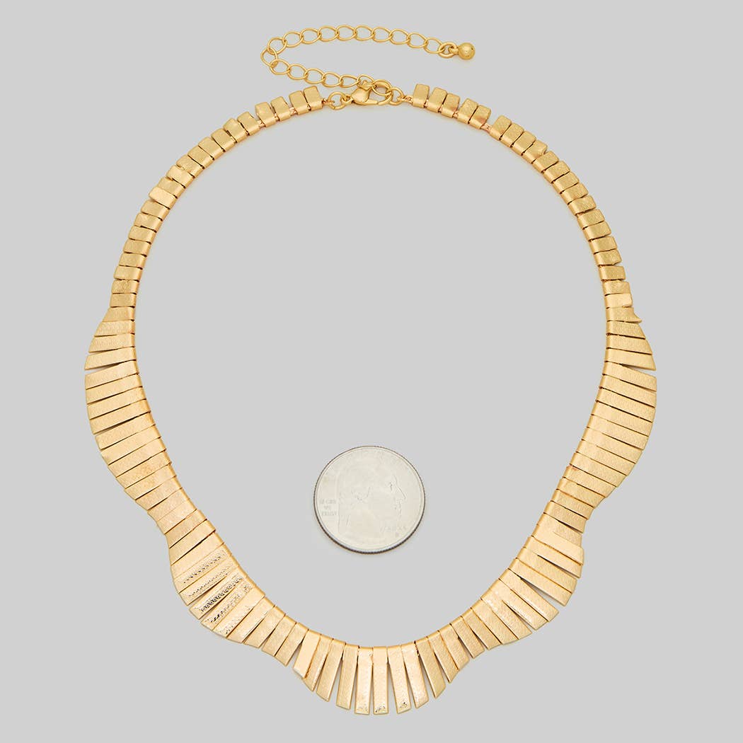 Gold Bar Link Scallop Necklace