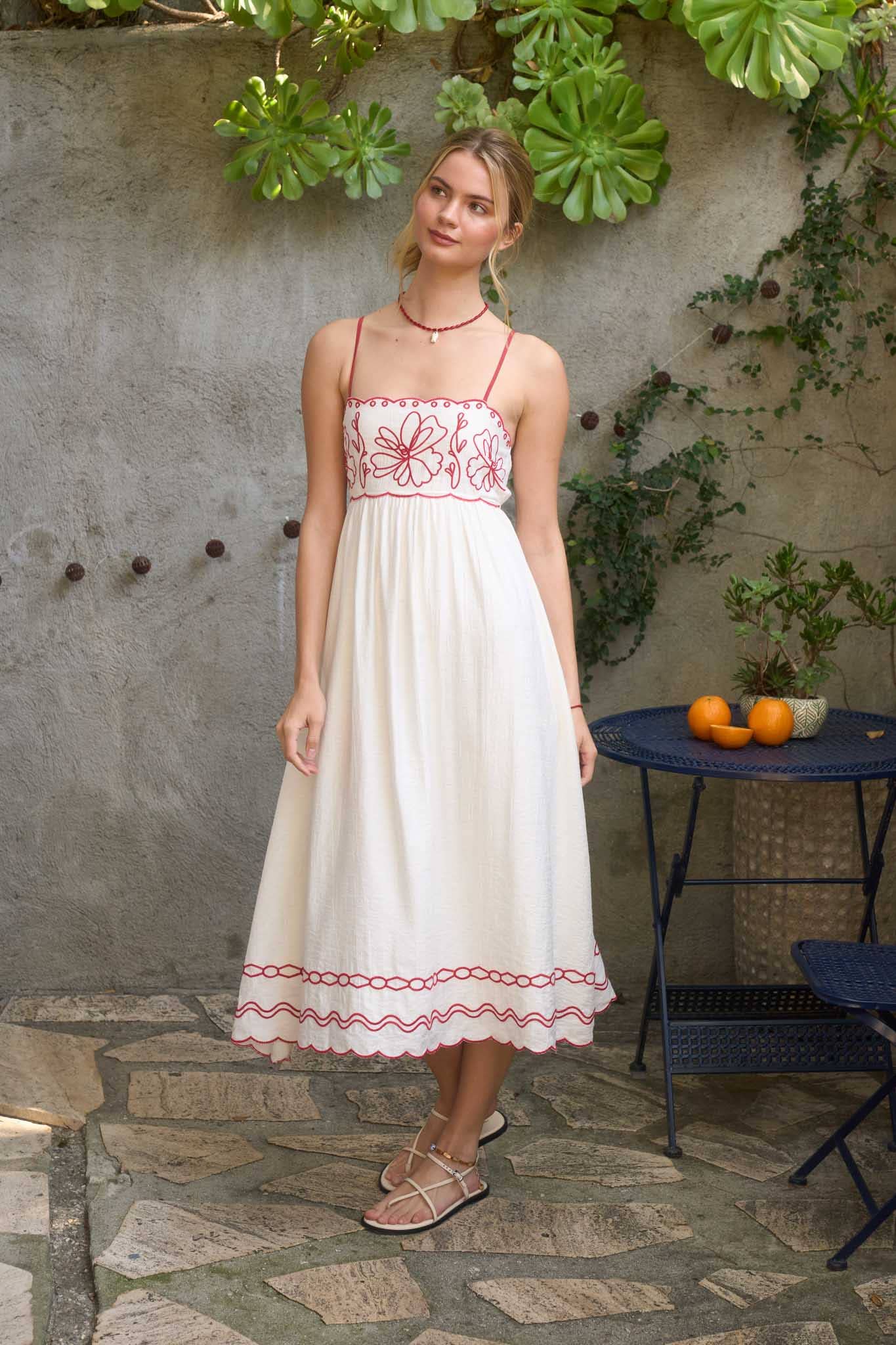Effortlessly Pretty Embroidered Scallop Dress