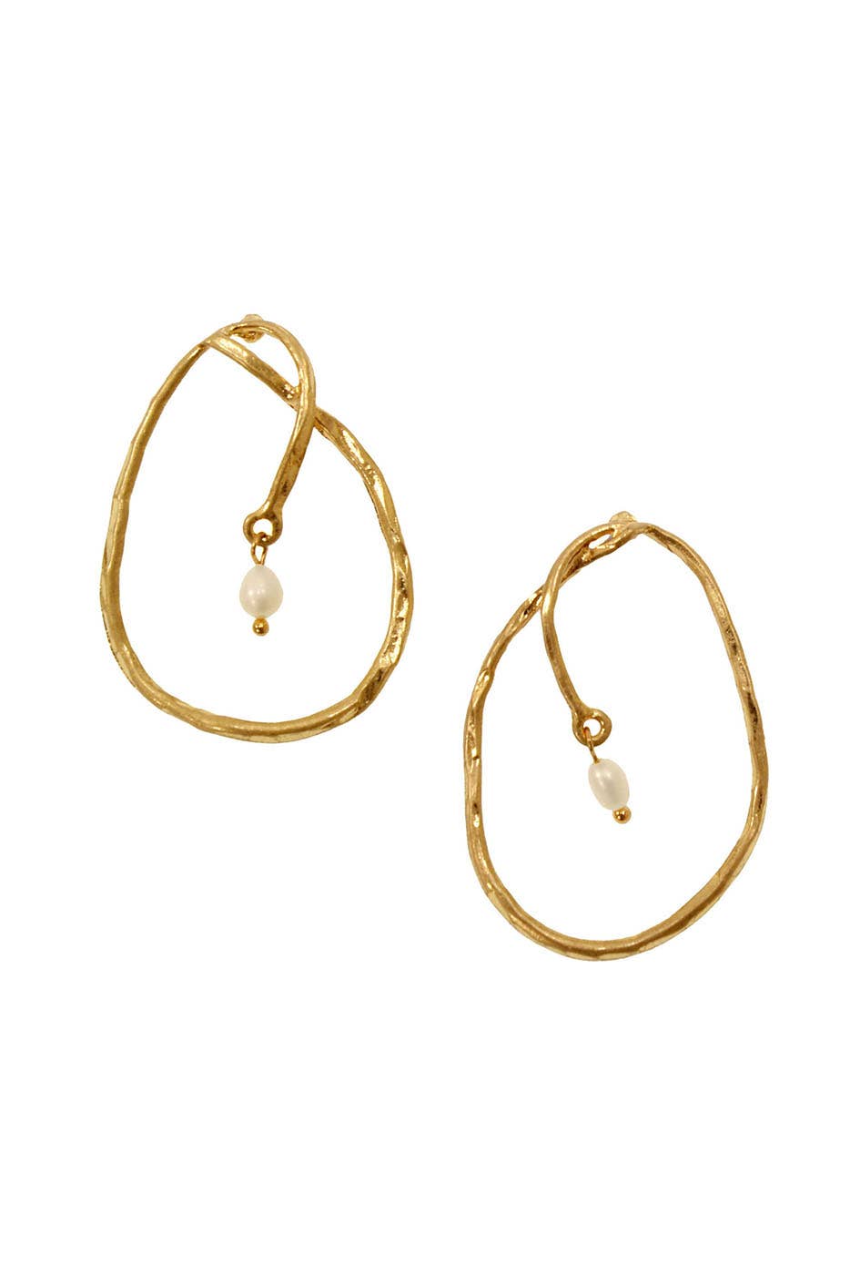 Hammered Oval FW Pearl Post Earrings