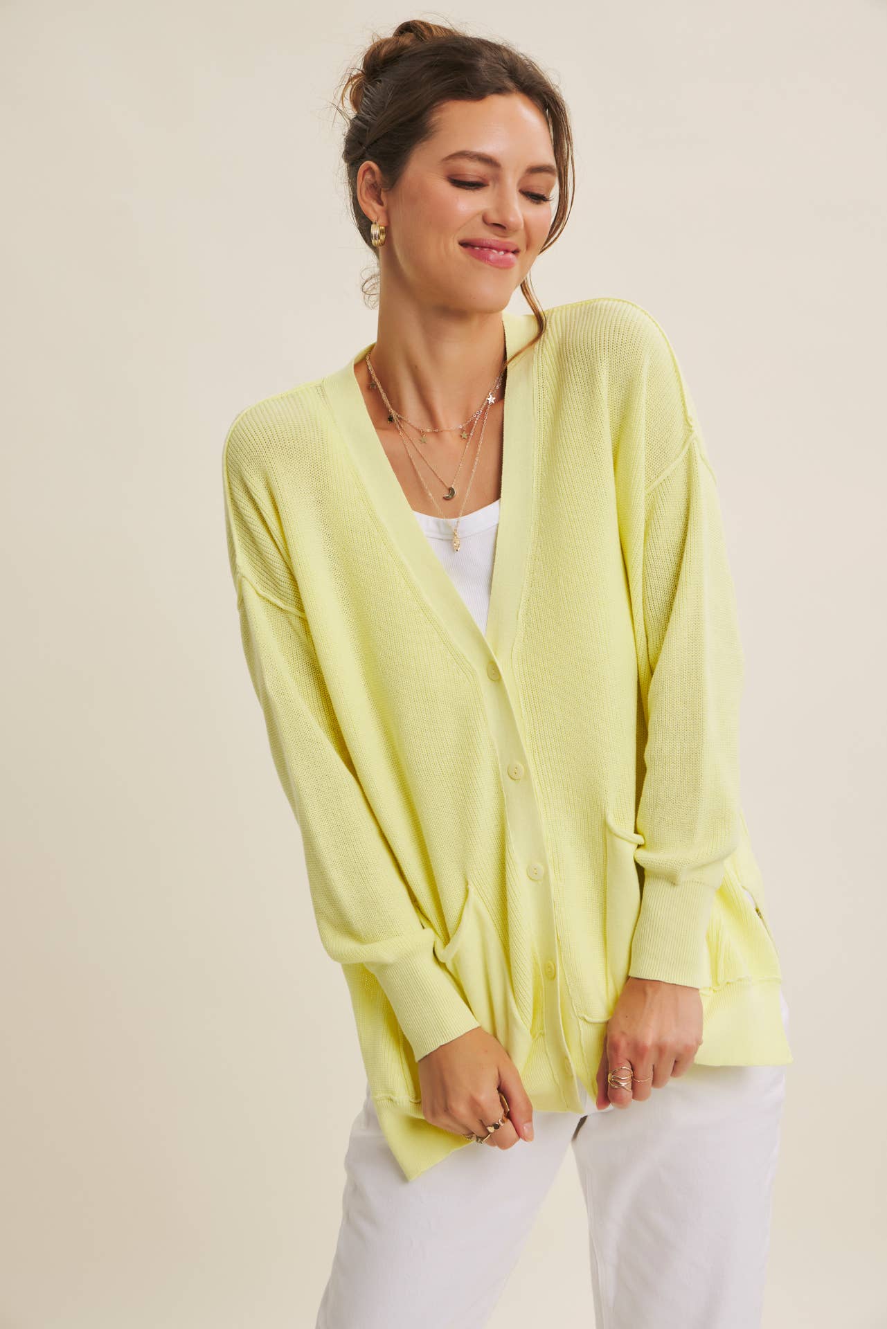 Down To Earth (Lemon) Slouchy Cardigan