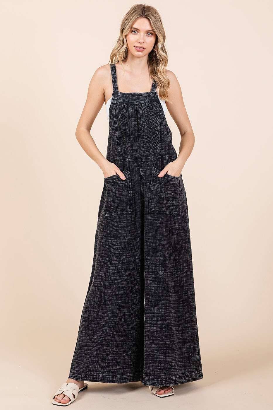 Stay Sweet (Black) Washed Gauze Overalls