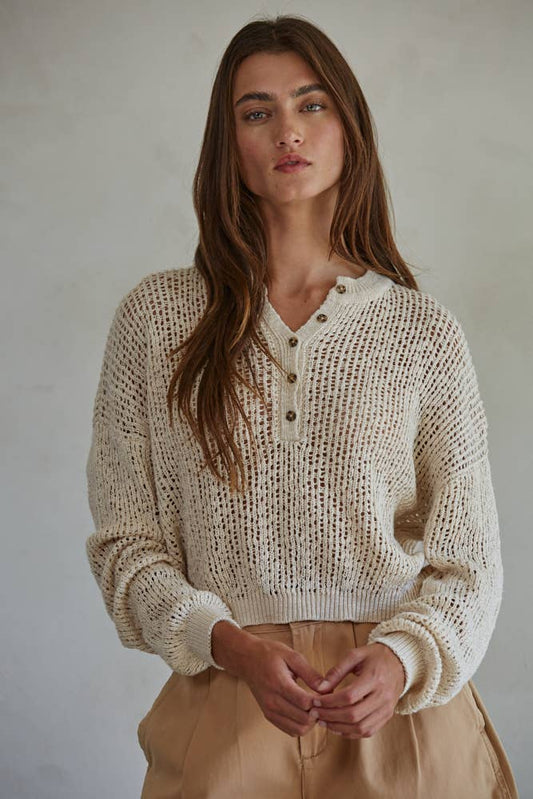 Ease Your Mind (Nat) Henley Sweater