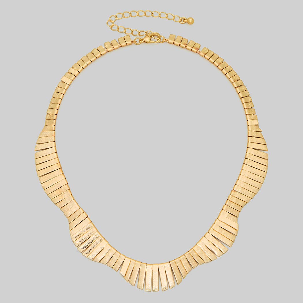Gold Bar Link Scallop Necklace