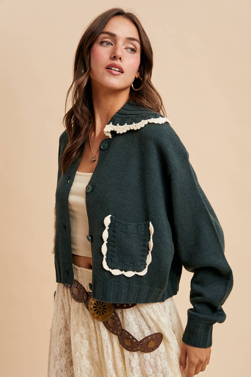 Cottage Core (Green) Doll Collar Cardigan