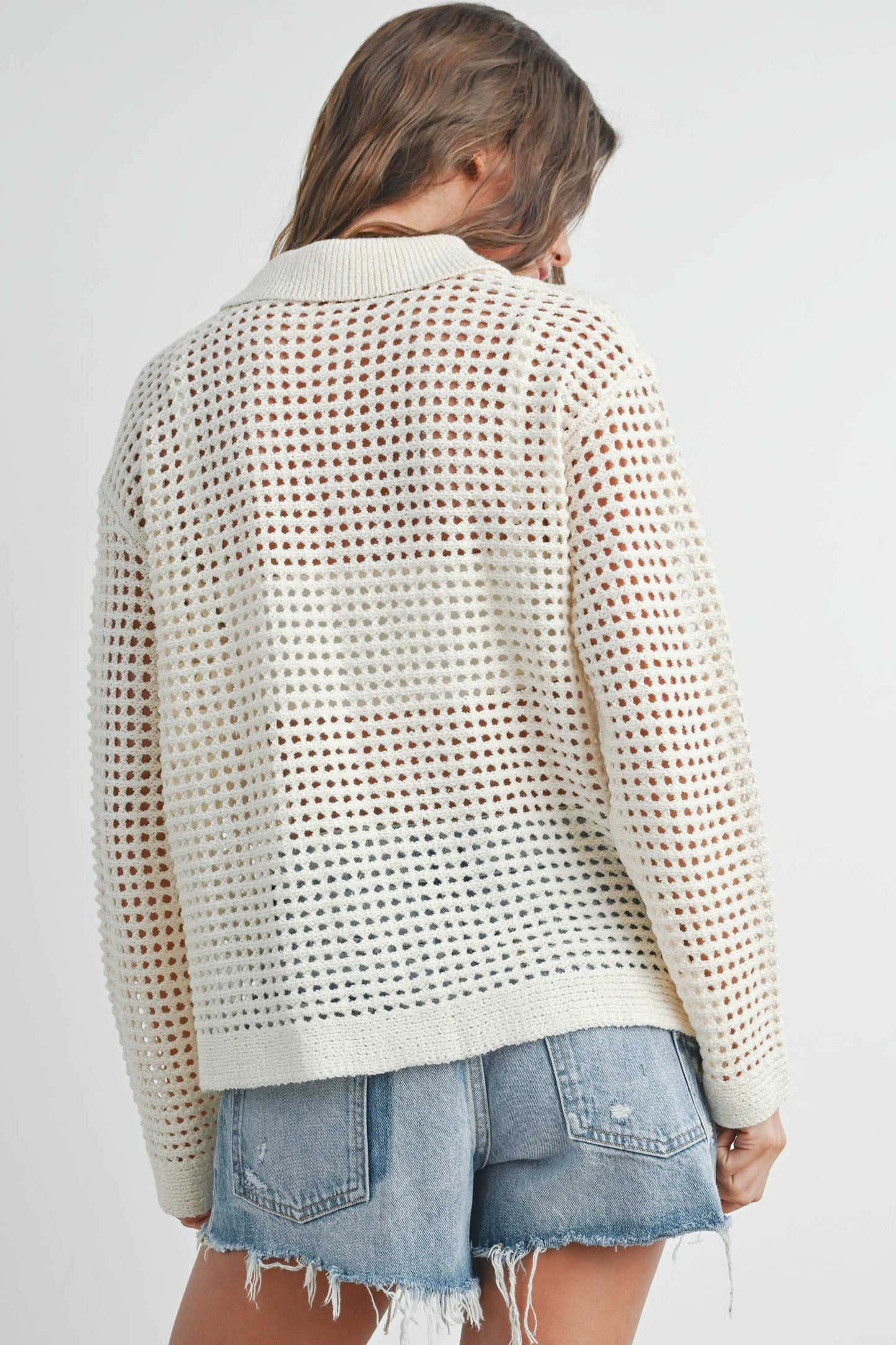 Seaside (Taupe) Crochet Collar Cardigan