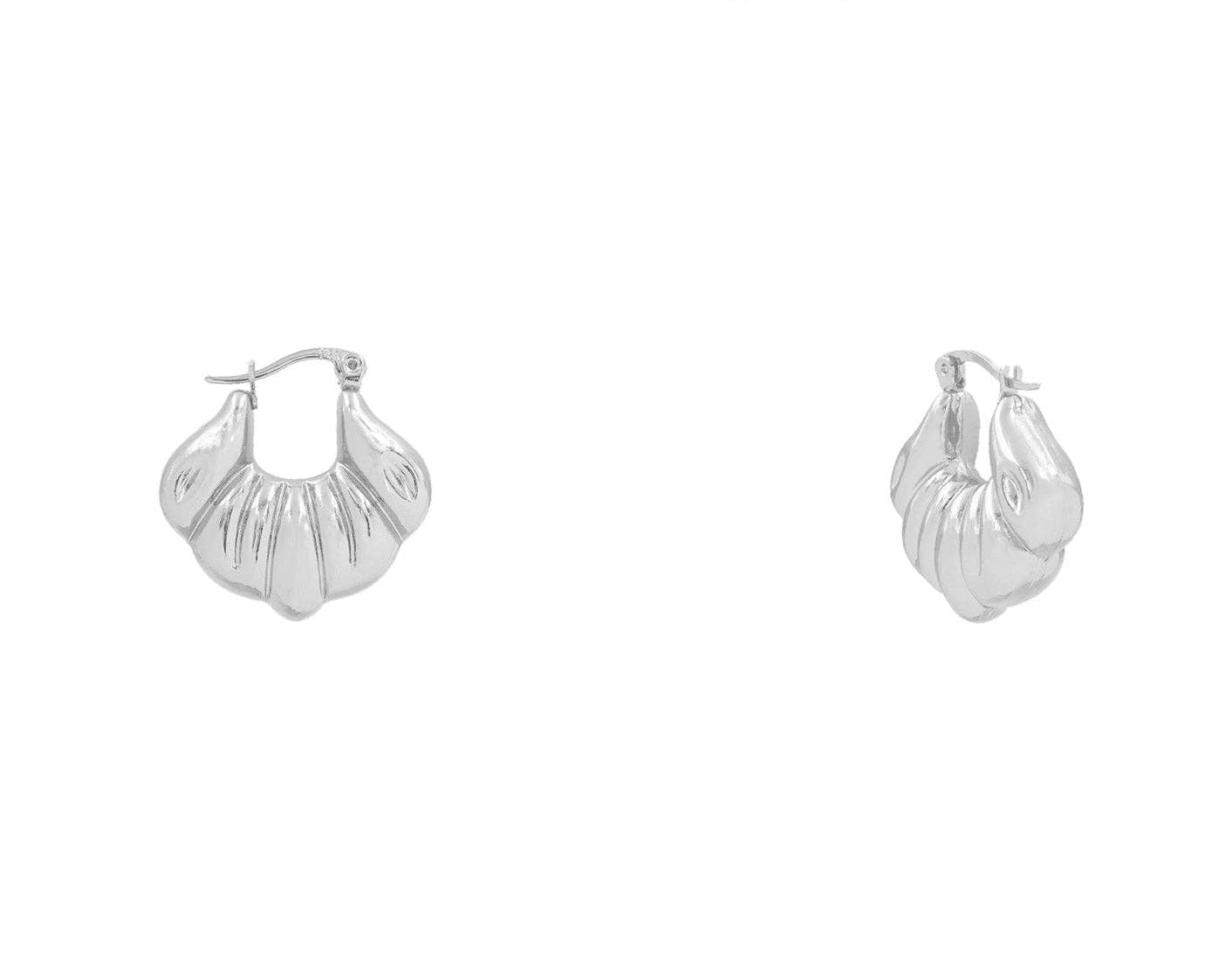 Silver Puffy Pointed Shell Huggie 1" Earring