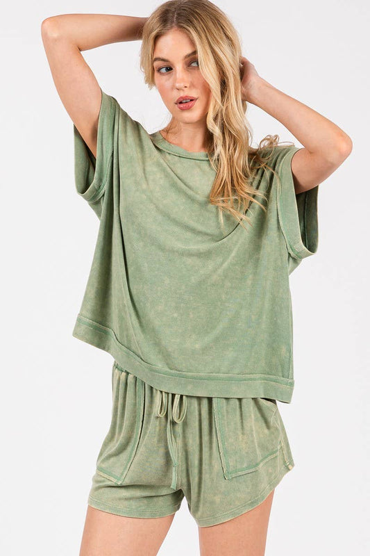 Lounge Love (Sage) Rib Mineral Wash Top
