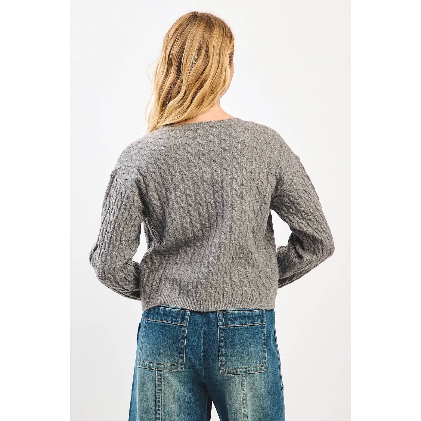 Wrapped Up (Grey) Cable Knit Cardigan