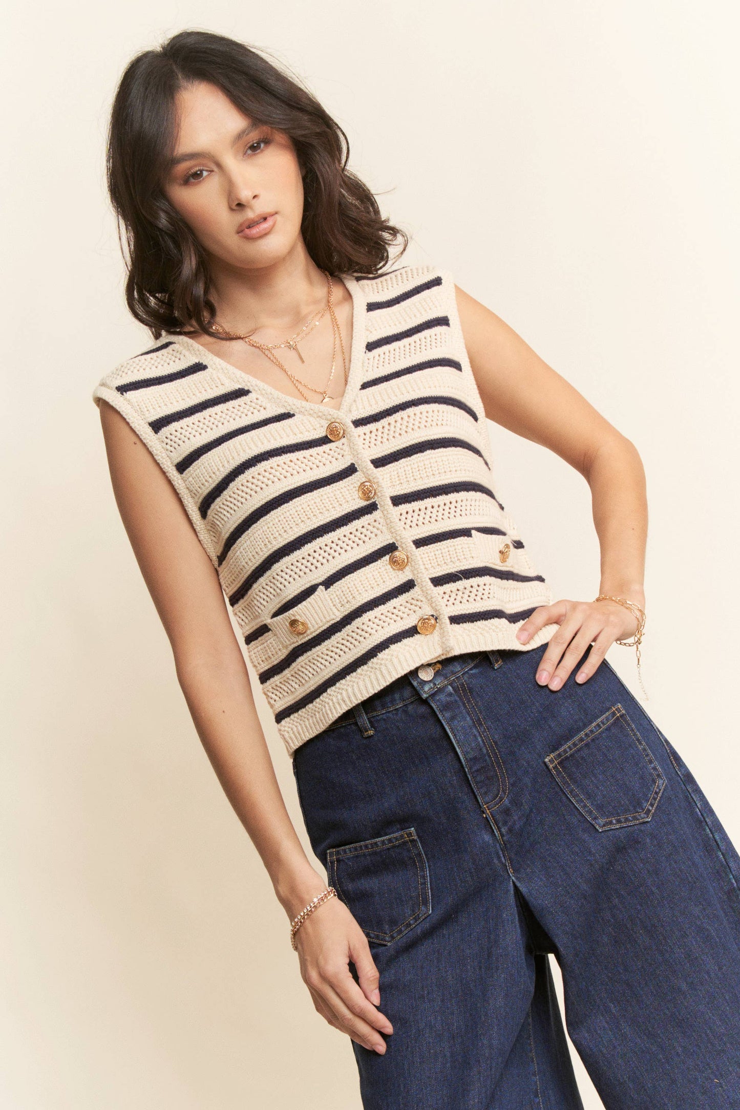 Bon Voyage (Navy/Wh) Stripe Knit Vest
