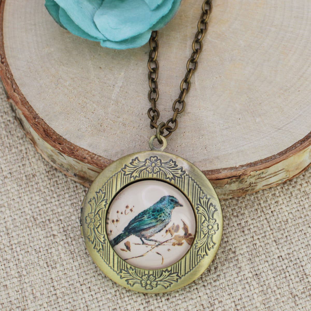 Vintage Bird Gold Locket Necklace