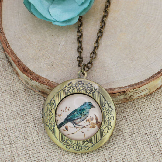 Vintage Bird Gold Locket Necklace