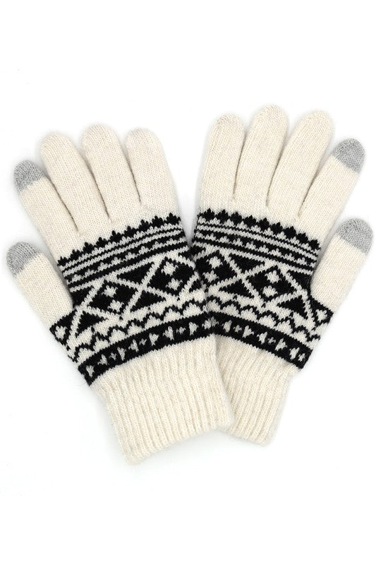 Knit Aztec (Ivory) Pattern Gloves