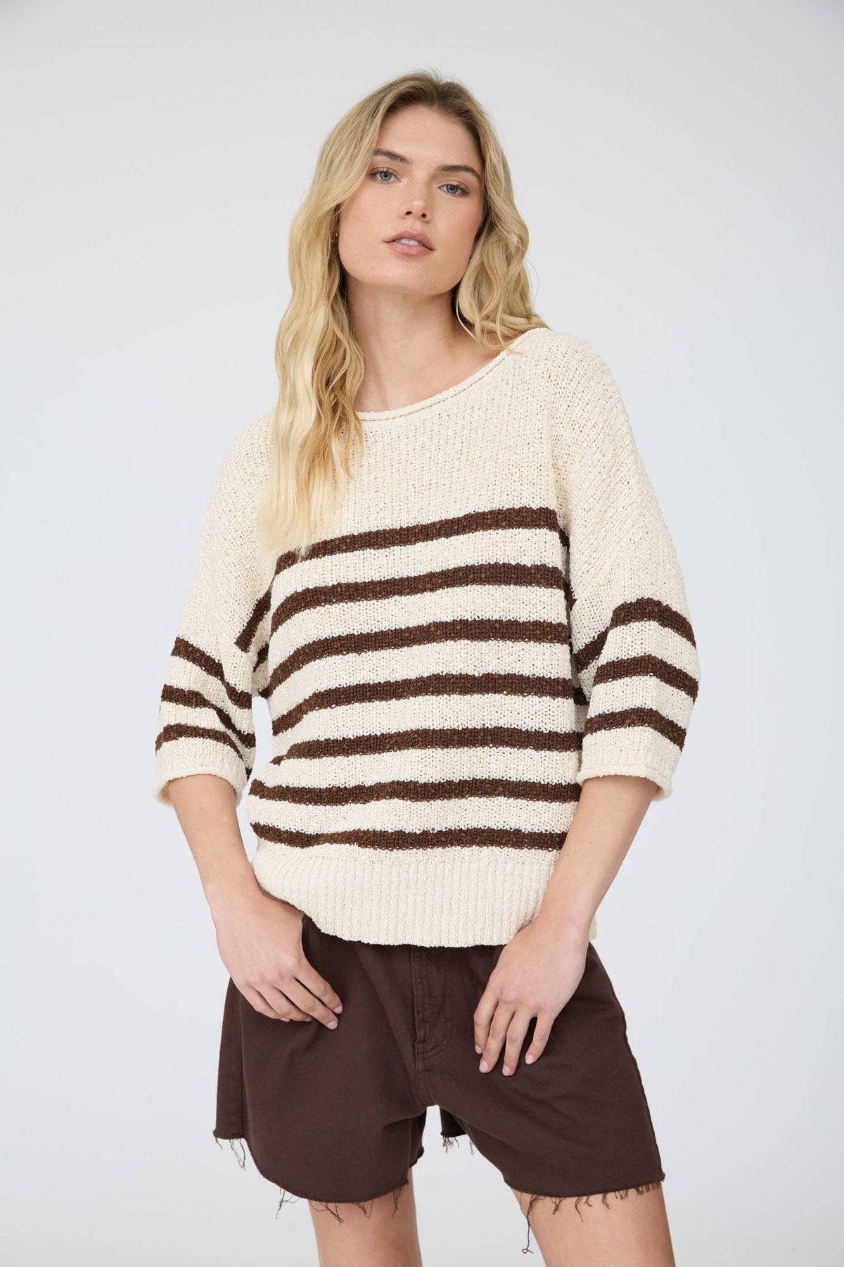 Get Going (Choc) Stripe SS Sweater