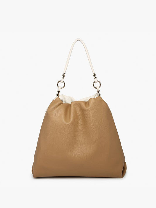 Noelle (Tan/White) Two-Tone Ruched Hobo