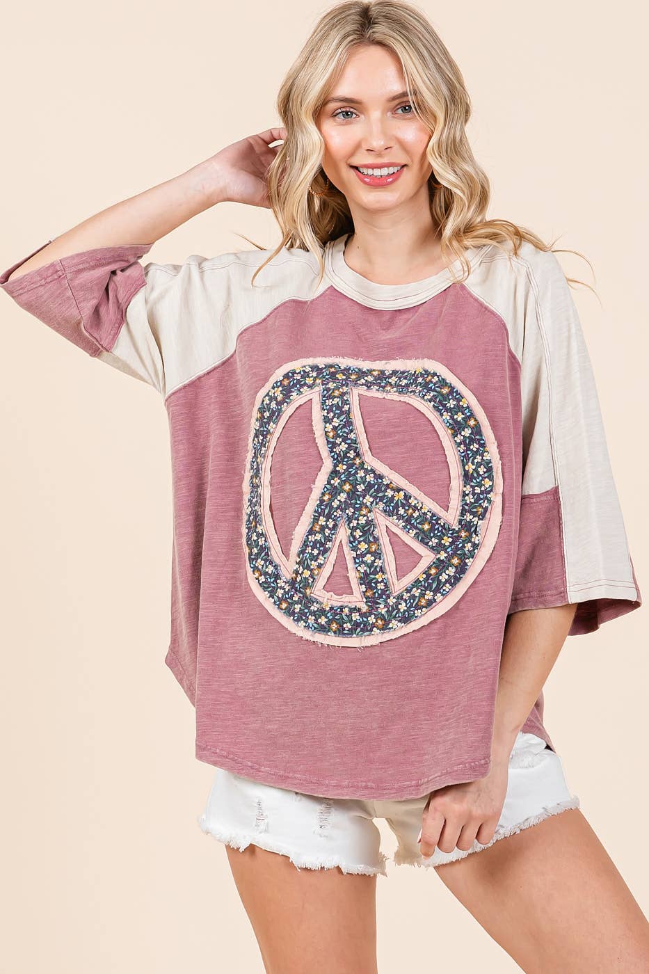 Peace Out (Mauve) Floral Patch Top