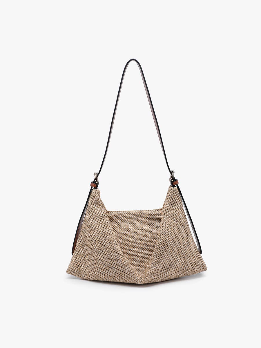 Samantha Soft Straw Woven Shoulder Bag w/ Snap Closure: Natural/Brown