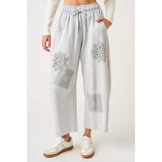 Showing Up Crochet Patch Barrel Pants
