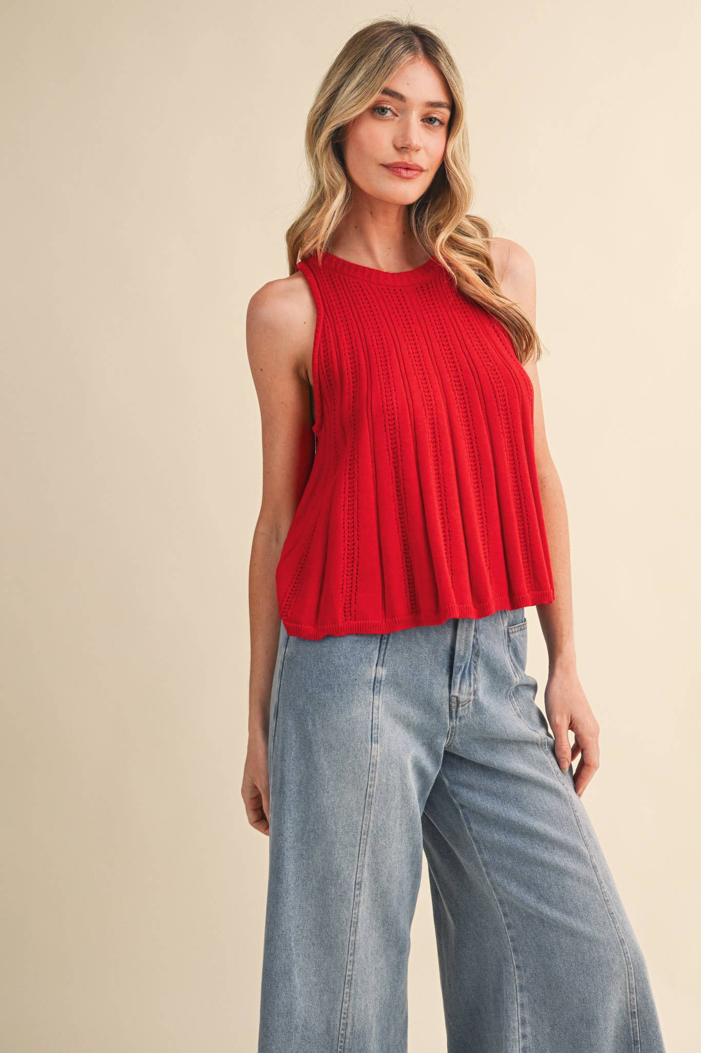 Class Act (Red) Pointelle Sweater Tank