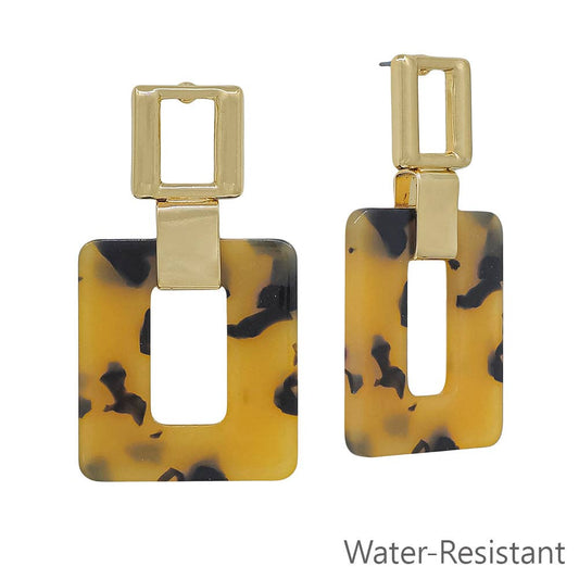 Water Resistant 2" Tortoise Acrylic Square Earring