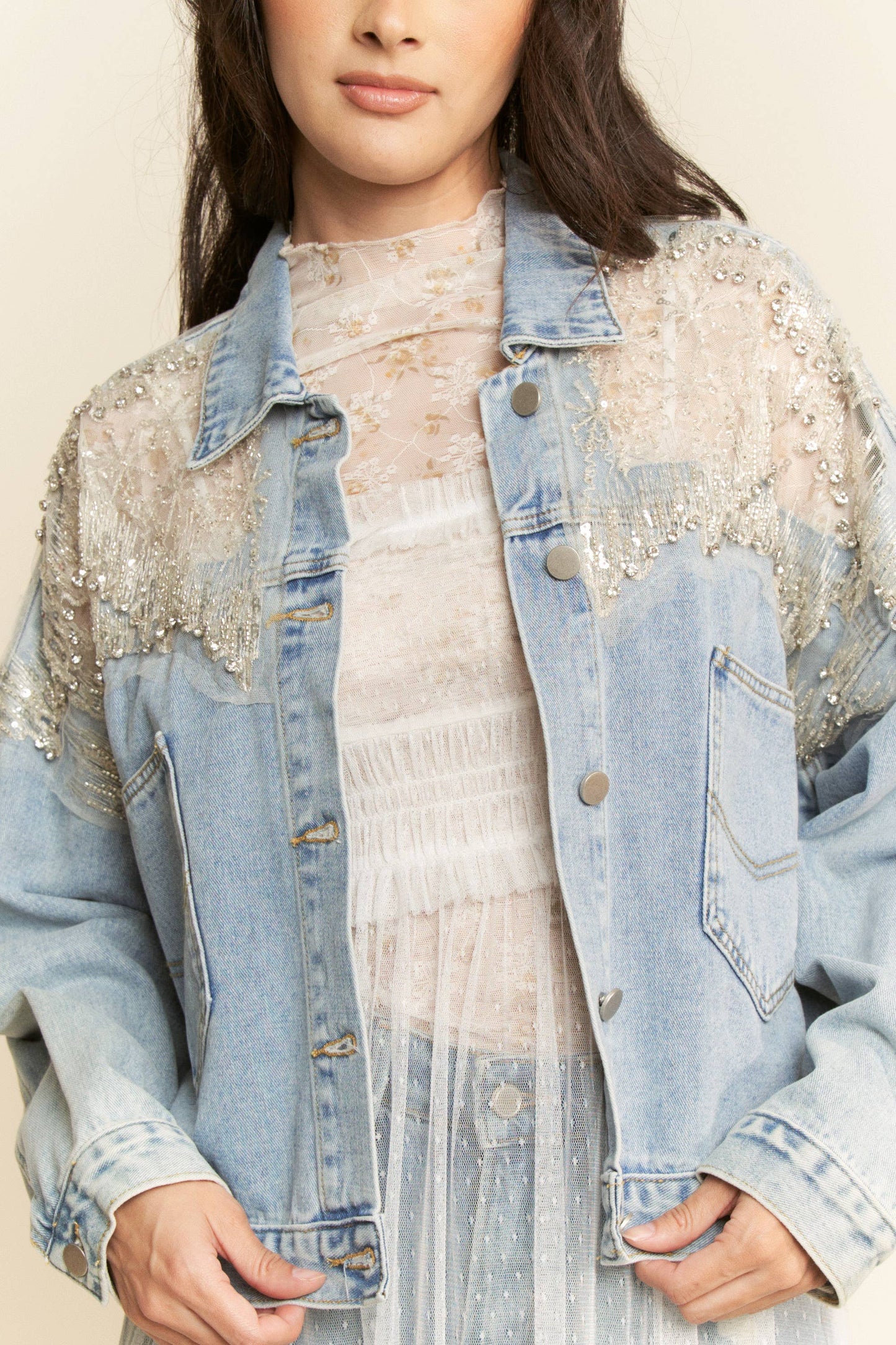 Denim & Lace Sequin Denim Jacket