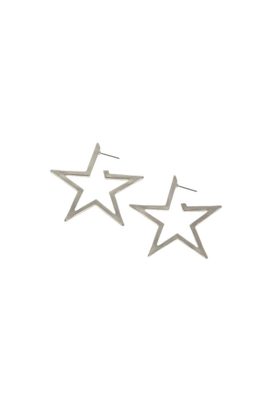 Silver Star Hoop Post Earring