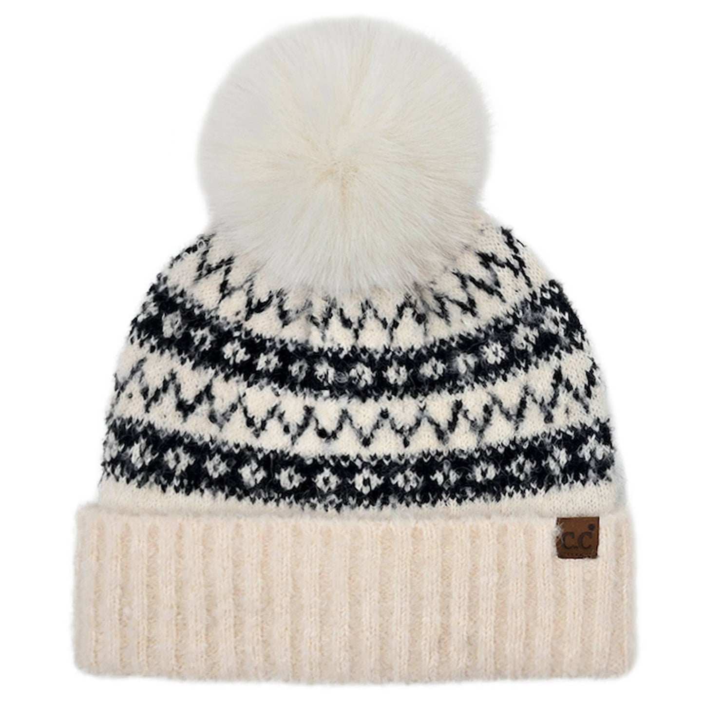 C.C Fair Isle Fur Pom Beanie