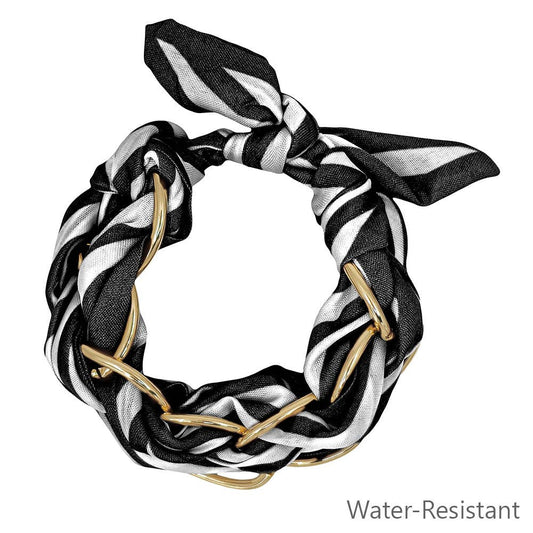 Black/White Scarf & Gold Chain Tie Bracelet