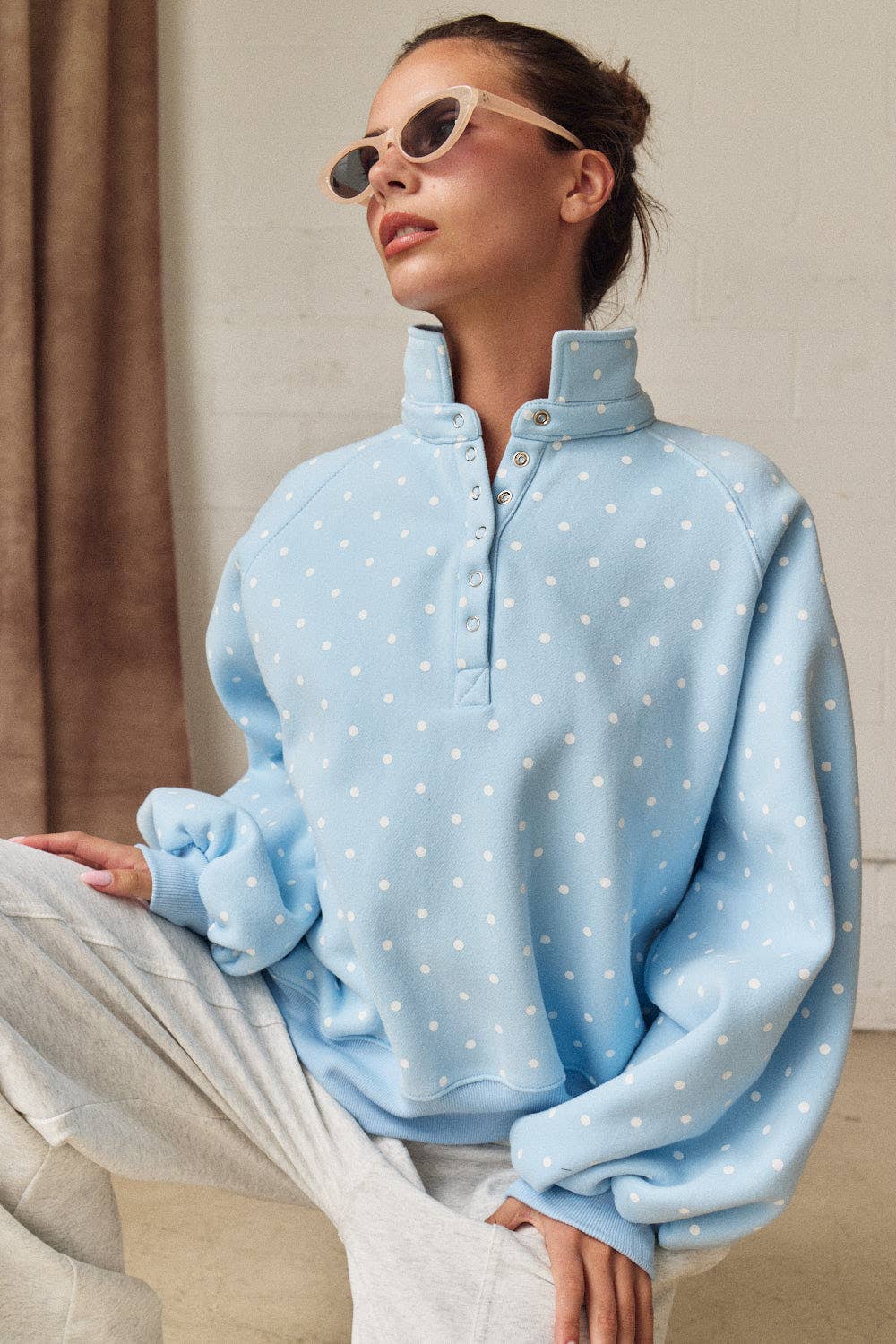 On the Dot (Sky) Polka Dot Sweatshirt