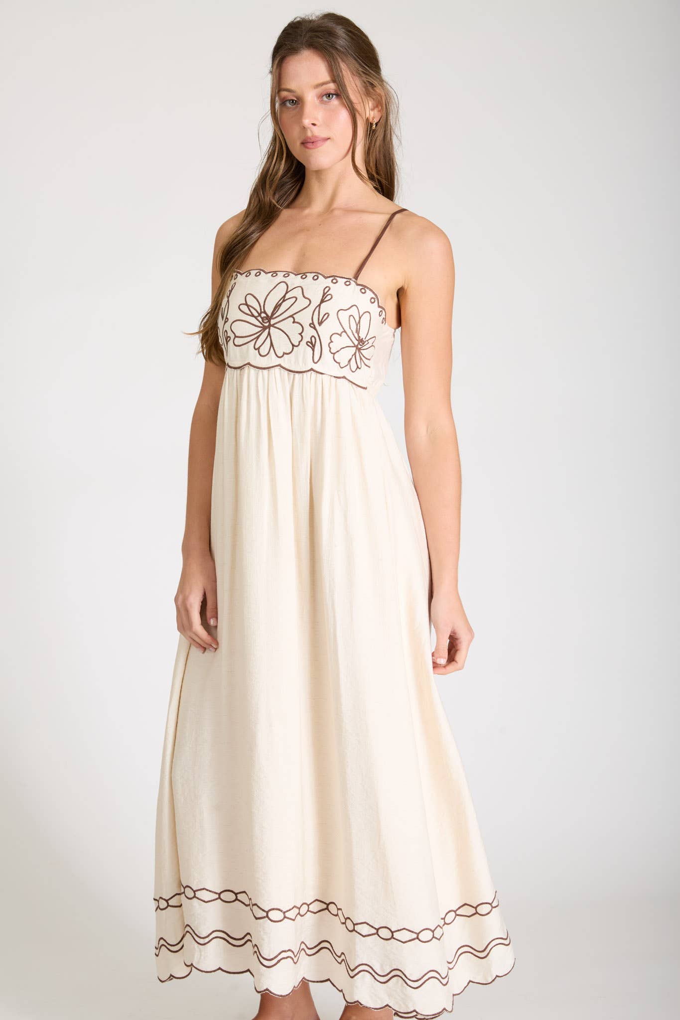 Effortlessly Pretty Embroidered Scallop Dress