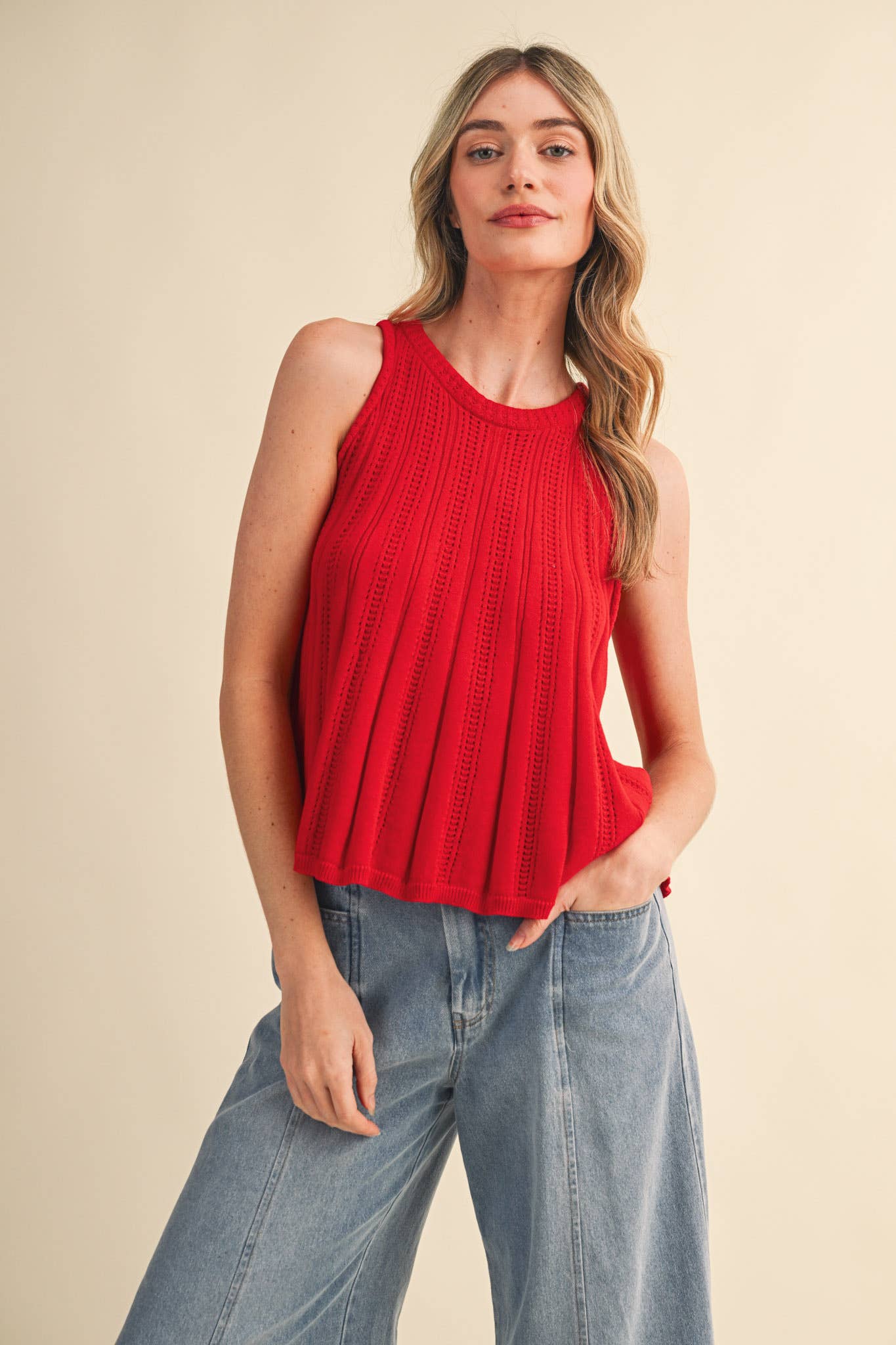 Class Act (Red) Pointelle Sweater Tank