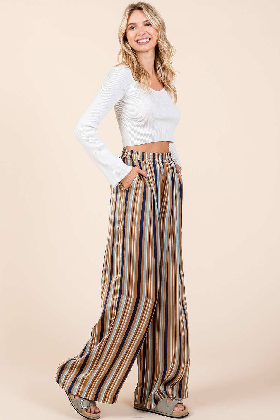 Seeing Stripes (Navy Multi) Satin Pants