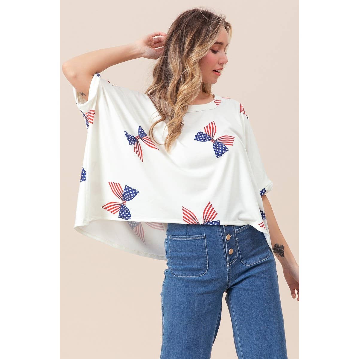 American Girl Bow Print Dolman Top