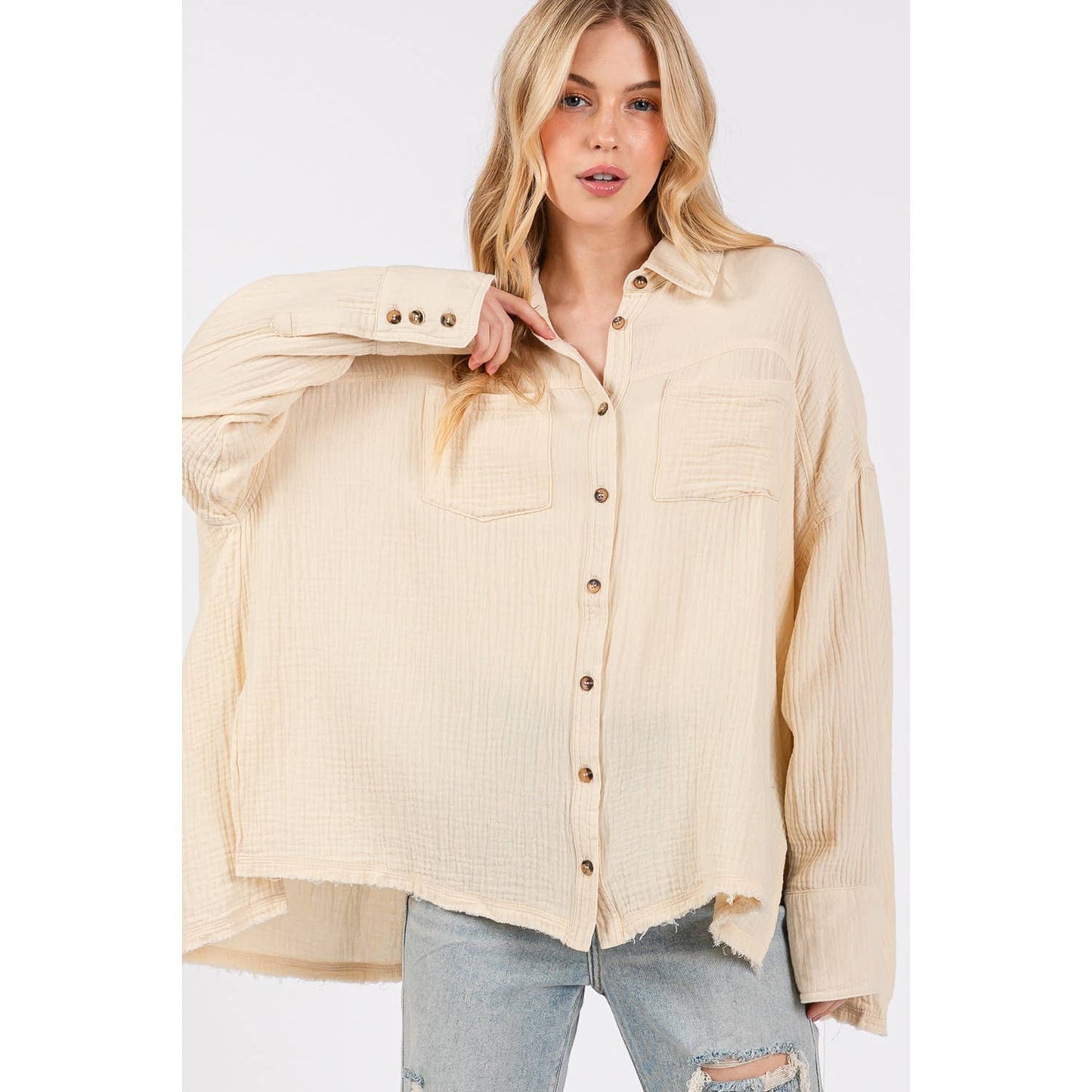Easy Going (Natural) Cotton Gauze Blouse