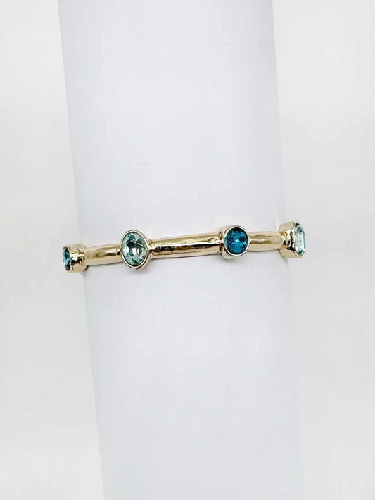 Hammered Gold & Blue Crystal Stretch Bracelet