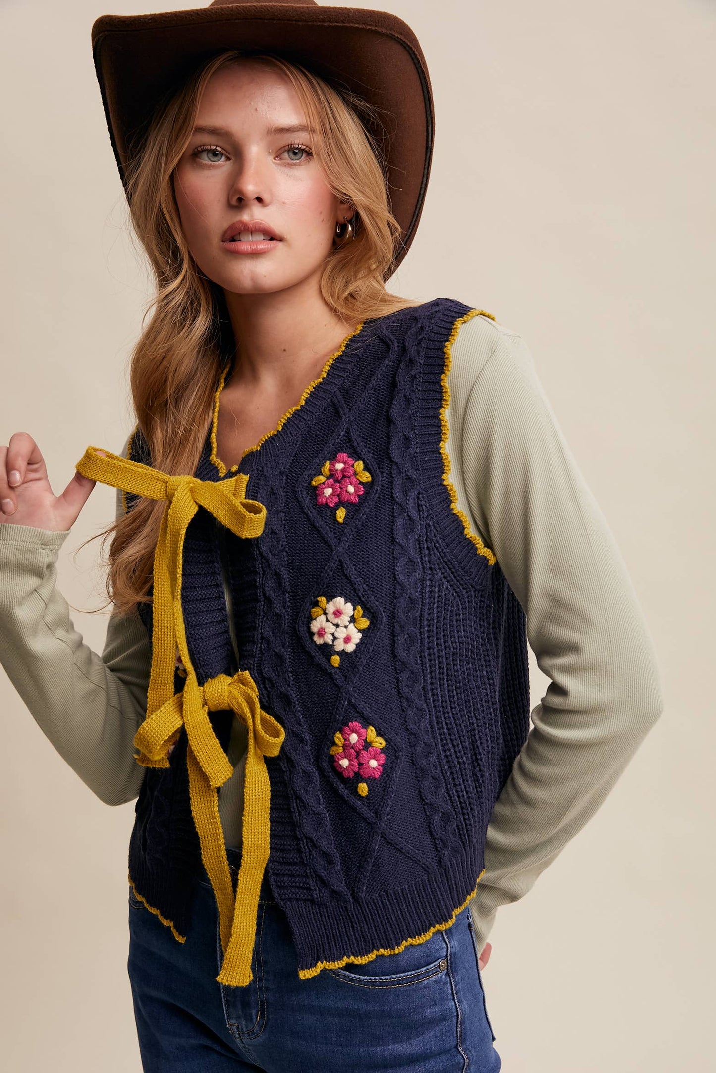 Vintage Views (Navy) Embroidered Vest