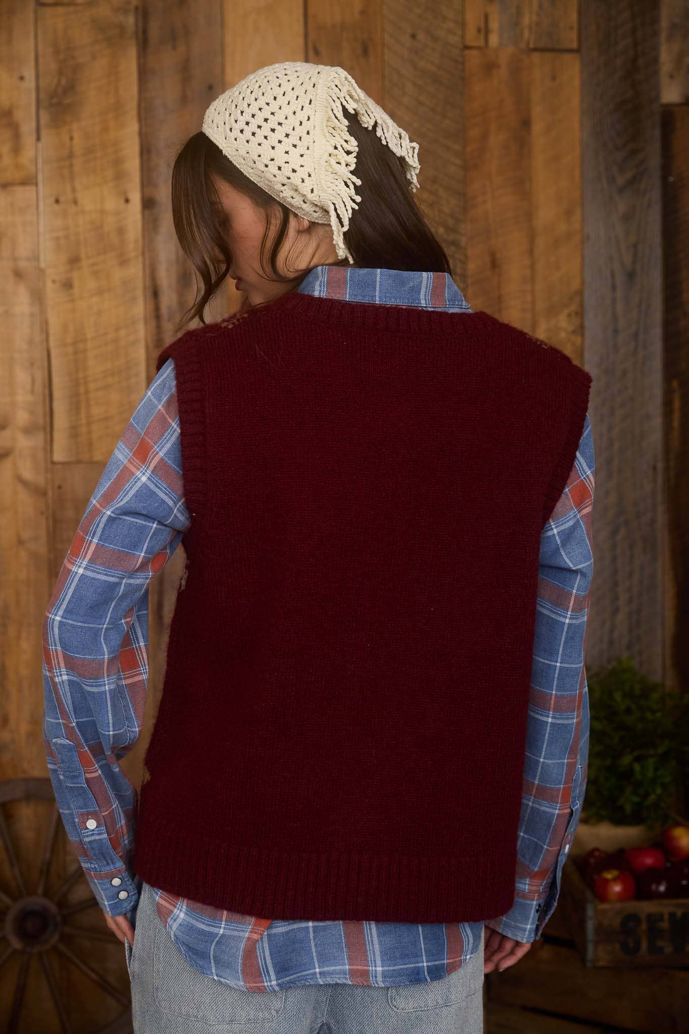 Autumn Hike (Wine) Floral Sweater Vest
